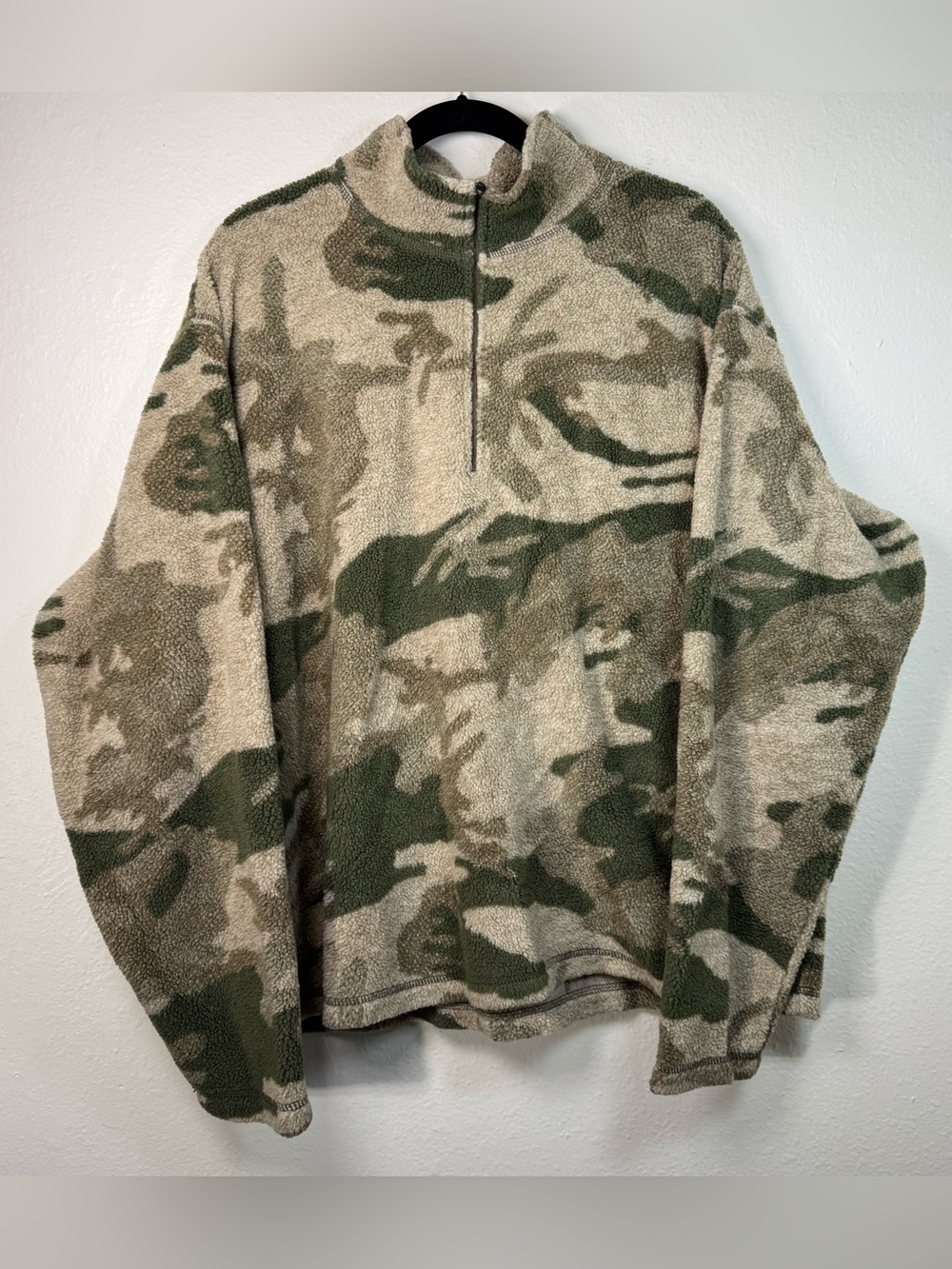 Vintage Cabela's Men's 1/4 Sweater Camo Fleece Hunting Hiking Fishing Size XL